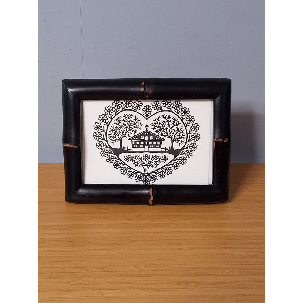 Black Faux Bamboo Picture Frame 5x7 Heart House Papercut Art Tabletop Decor